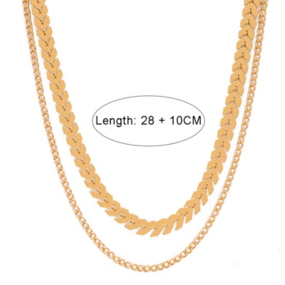 2 Layer Chevron and Chain Gold Choker - Picture 3 of 4